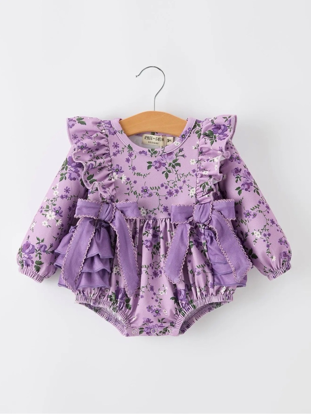 Rylee Faith Fall Lavender Floral Print Girls Long Sleeve Romper